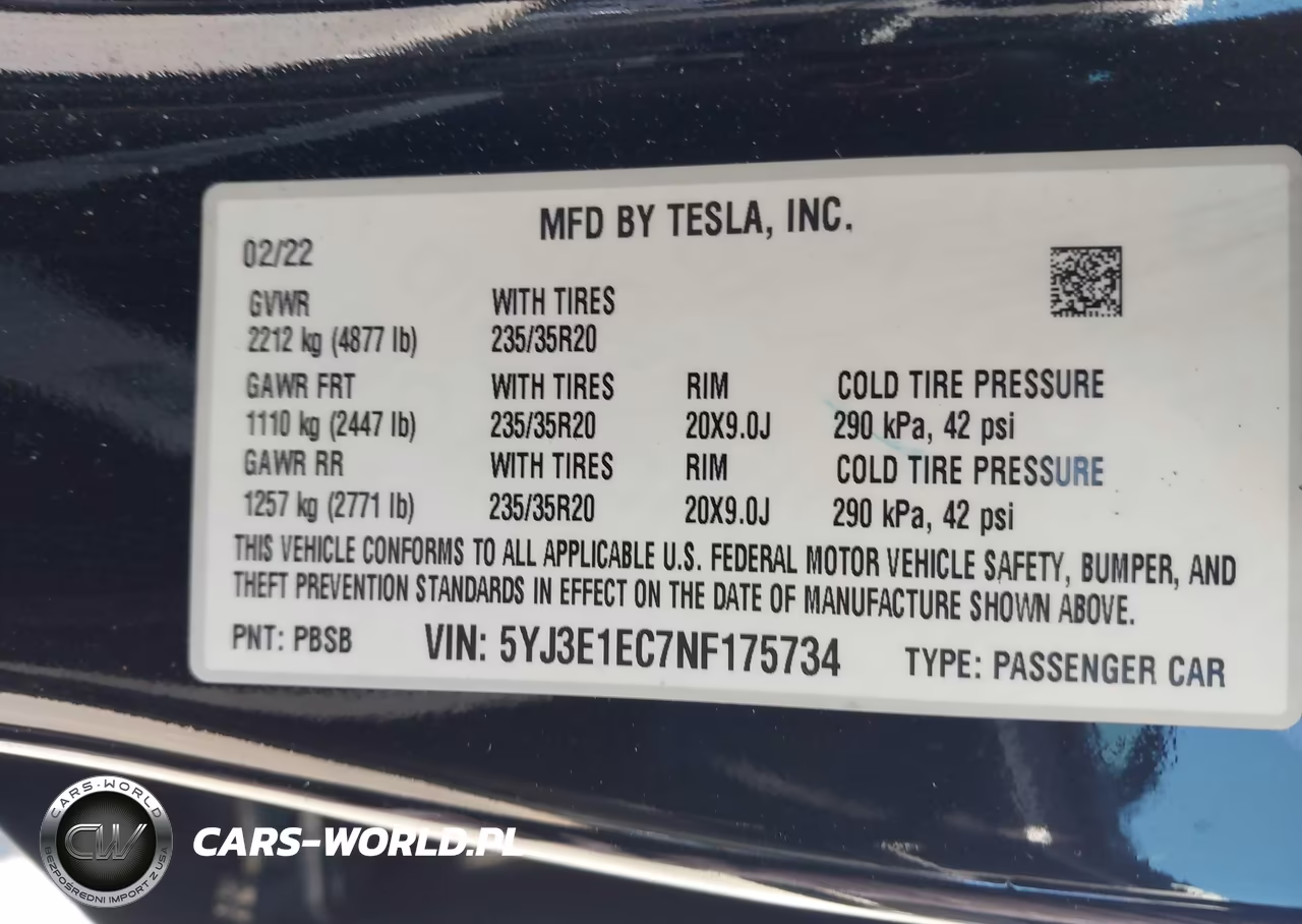 2022 Tesla Model 3 Performance Dual Motor All-Wheel Drive VIN:5YJ3E1EC7NF175734 - 9