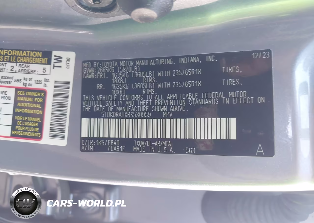 2024 Toyota Highlander Xle VIN:5TDKDRAHXRS530959 - 9