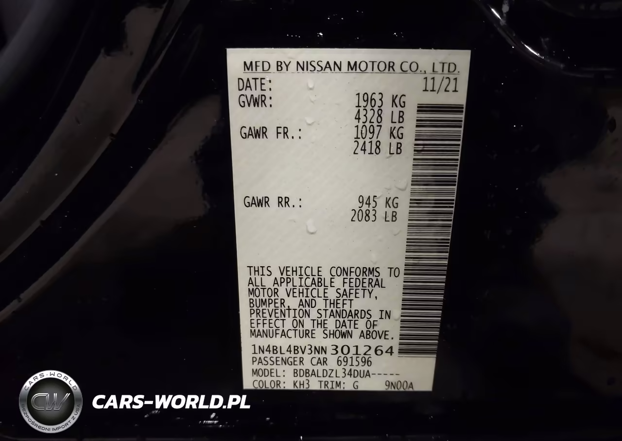 2022 Nissan Altima S Fwd VIN:1N4BL4BV3NN301264 - 9