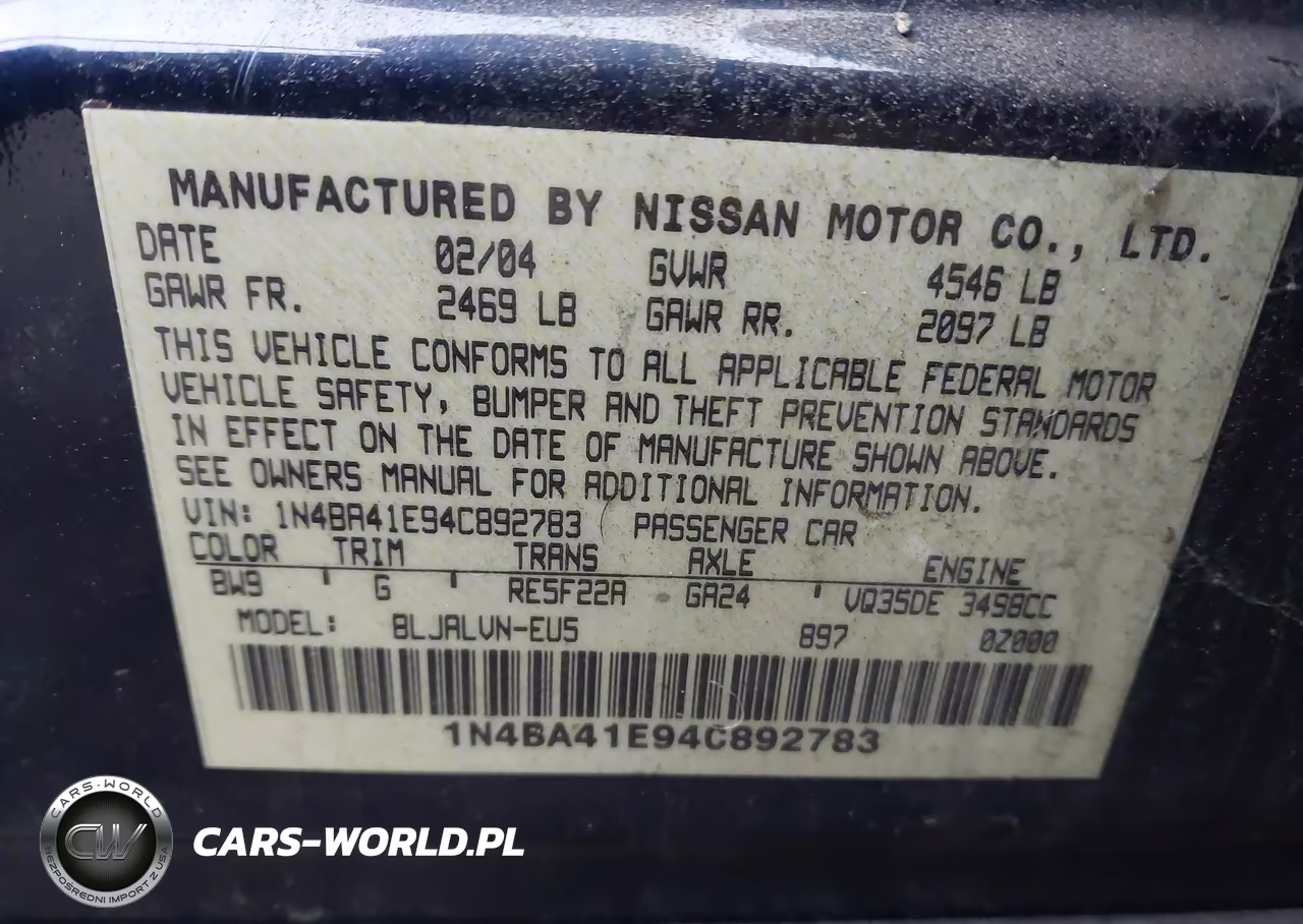 2004 Nissan Maxima 3.5 Se VIN:1N4BA41E94C892783 - 9