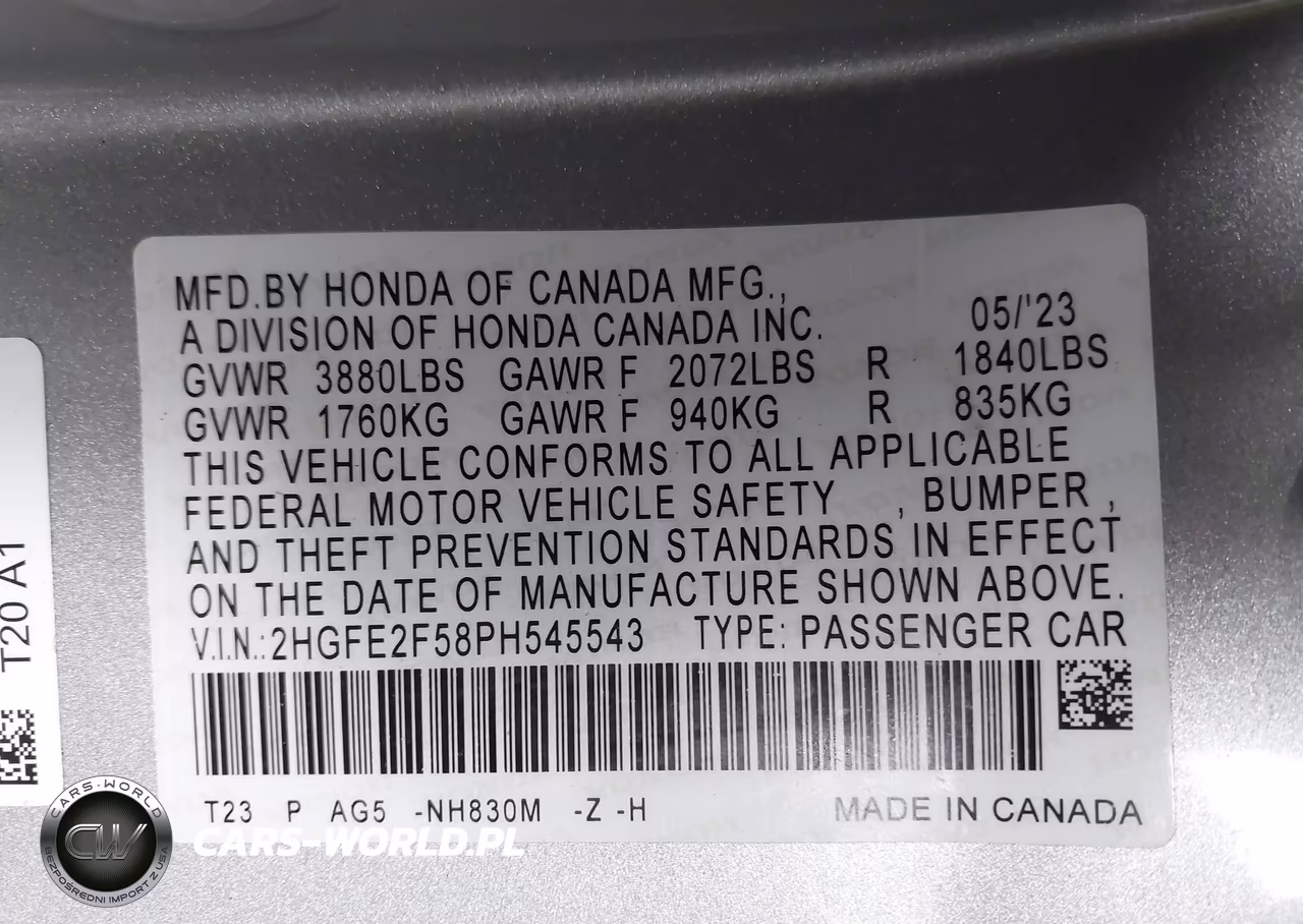 2023 Honda Civic Sport VIN:2HGFE2F58PH545543 - 9