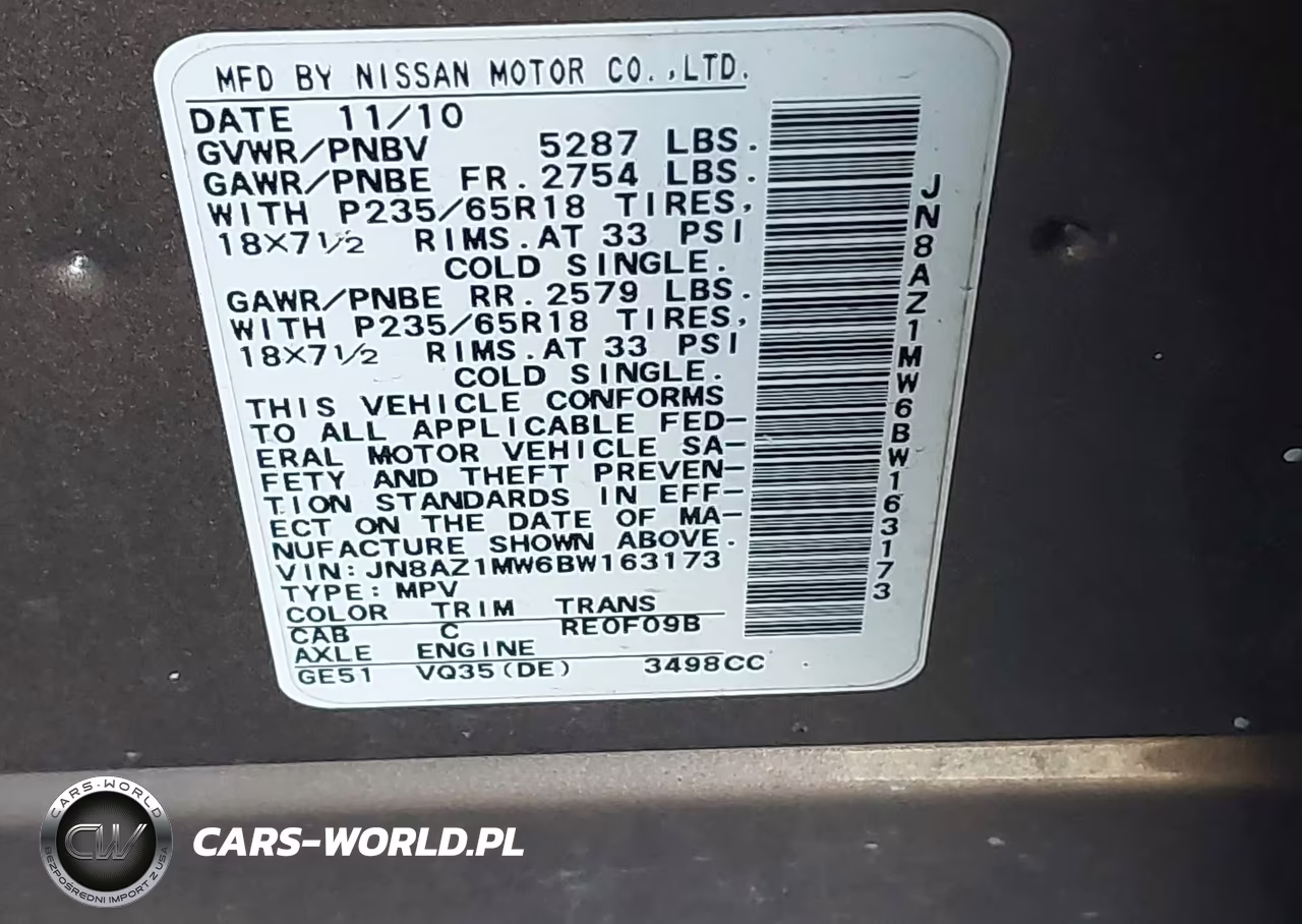 2011 Nissan Murano Sl VIN:JN8AZ1MW6BW163173 - 9
