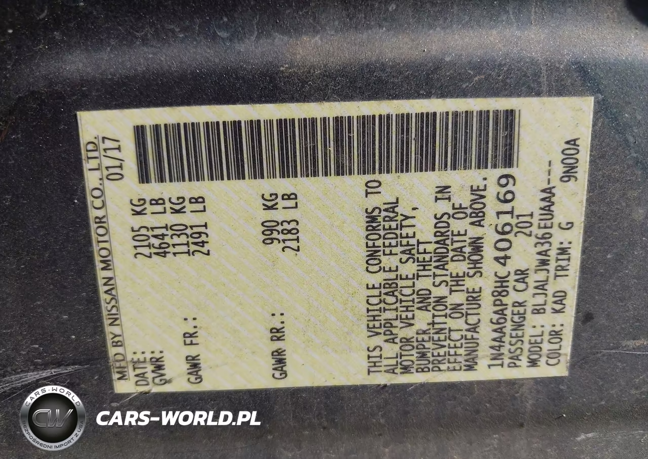 2017 Nissan Maxima 3.5 Sv VIN:1N4AA6AP8HC406169 - 9