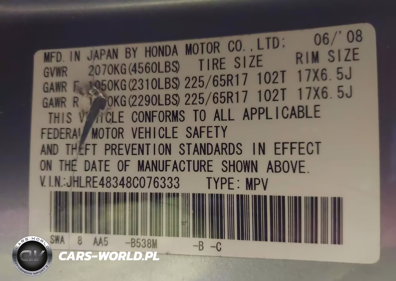 2008 Honda Cr-V Lx VIN:JHLRE48348C076333 - 9