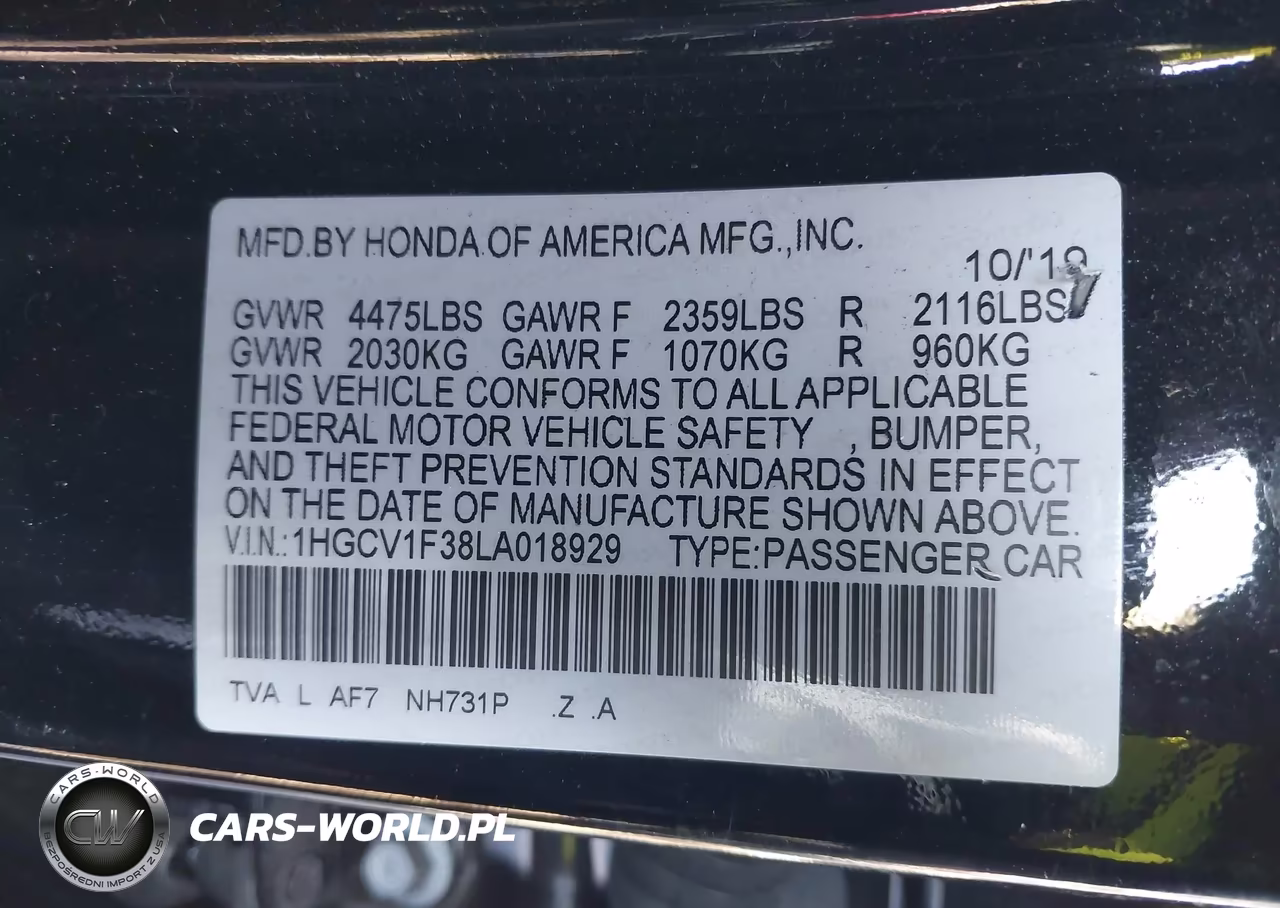 2020 Honda Accord Sport VIN:1HGCV1F38LA018929 - 9