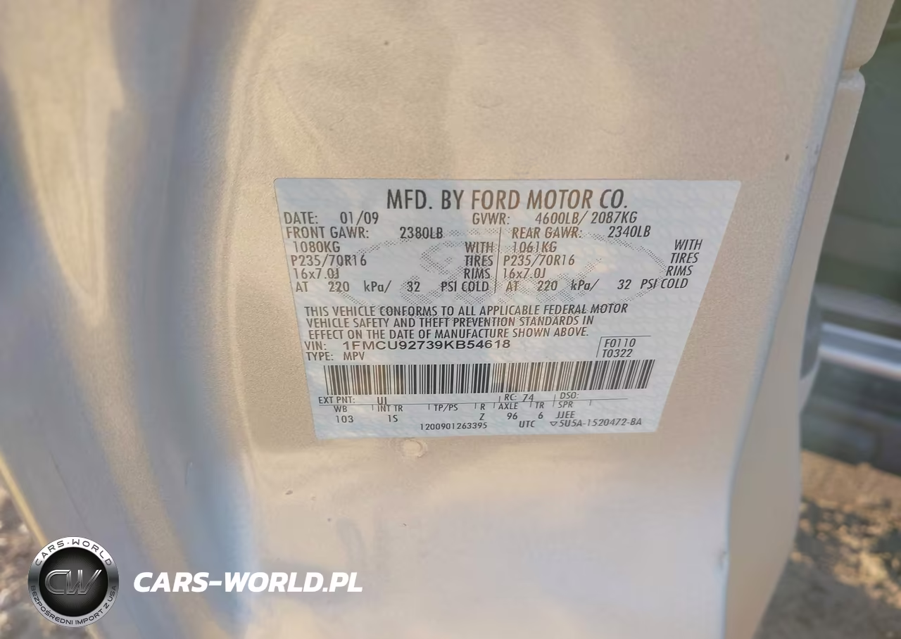 2009 Ford Escape Xls VIN:1FMCU92739KB54618 - 9