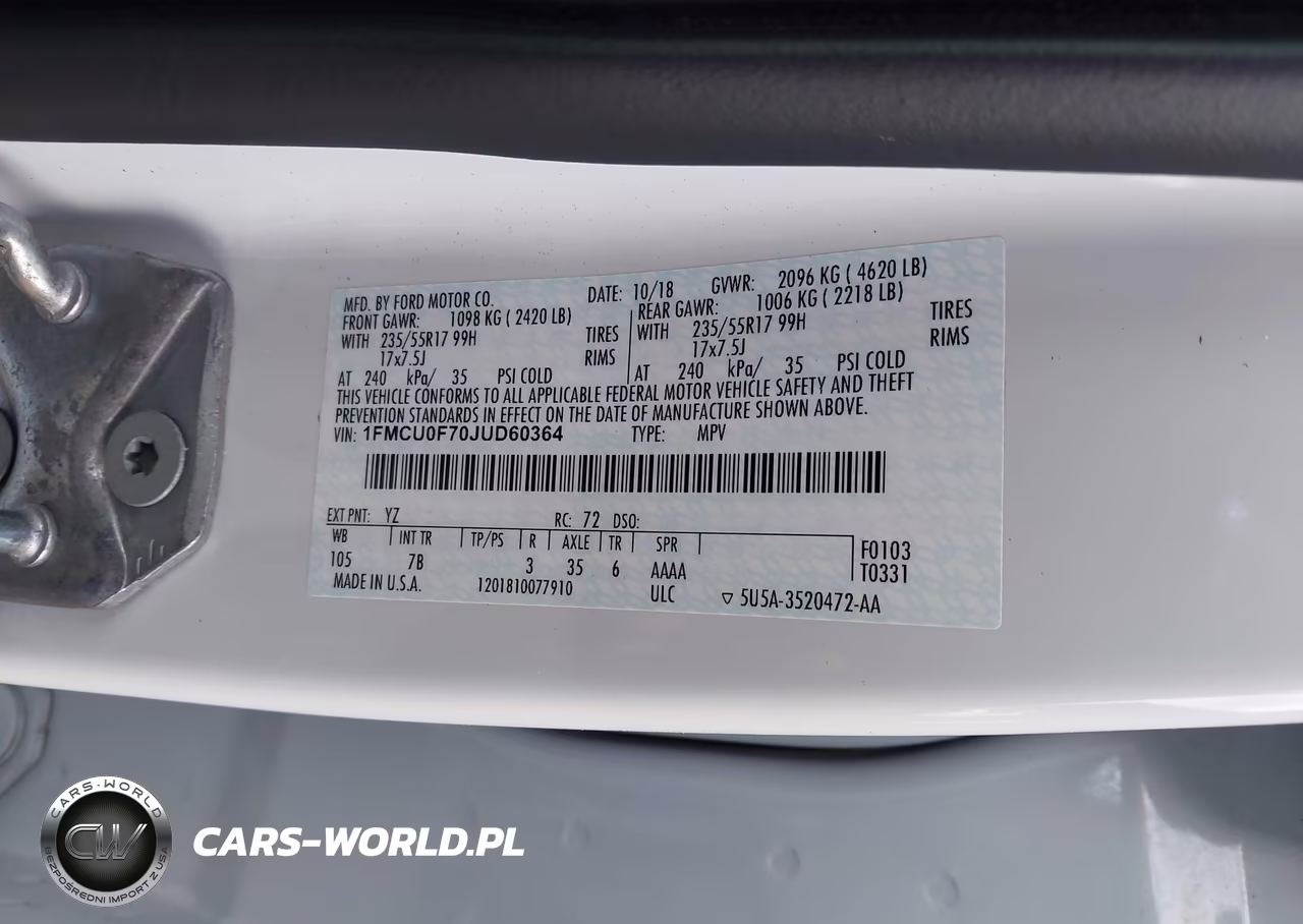 2018 Ford Escape S VIN:1FMCU0F70JUD60364 - 9