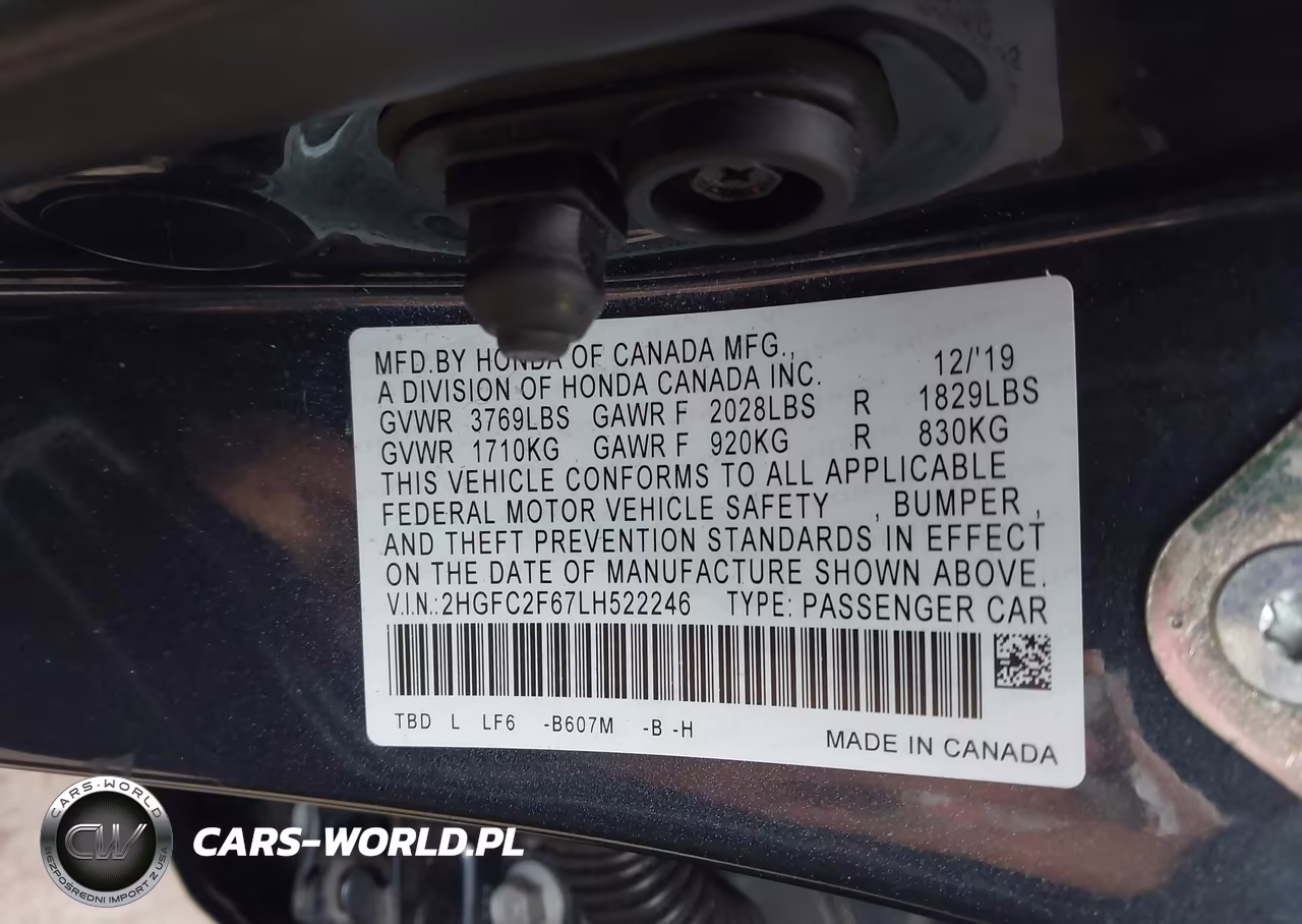 2020 Honda Civic Lx VIN:2HGFC2F67LH522246 - 9
