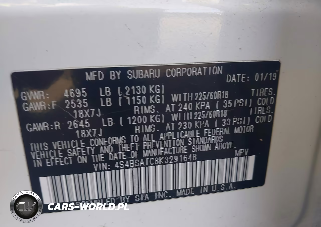 2019 Subaru Outback 2.5I Touring VIN:4S4BSATC8K3291648 - 9