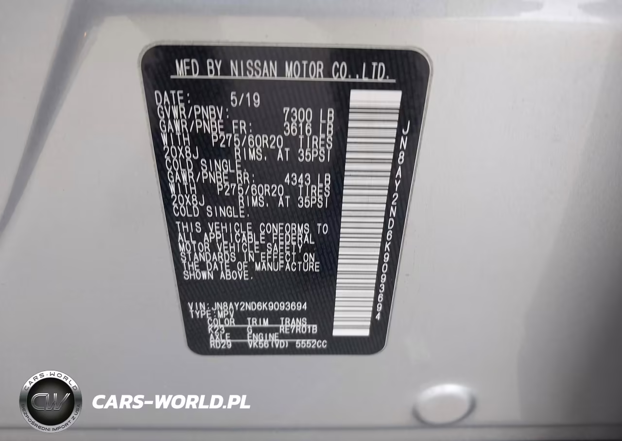 2019 Nissan Armada Platinum VIN:JN8AY2ND6K9093694 - 9