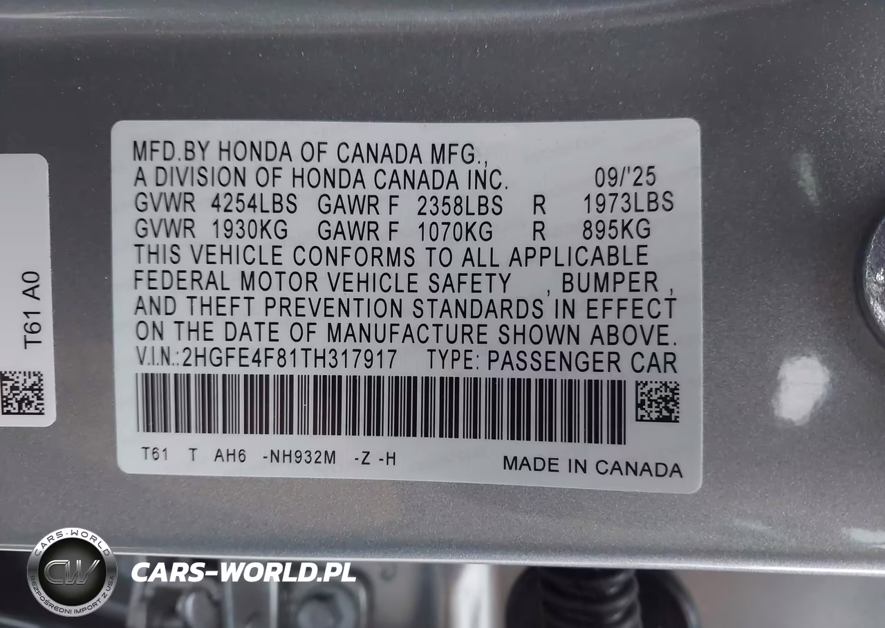 2026 Honda Civic Hybrid Sport-Sport Touring VIN:2HGFE4F81TH317917 - 9