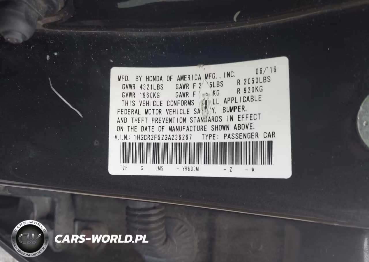 2016 Honda Accord Sport VIN:1HGCR2F52GA236267 - 9