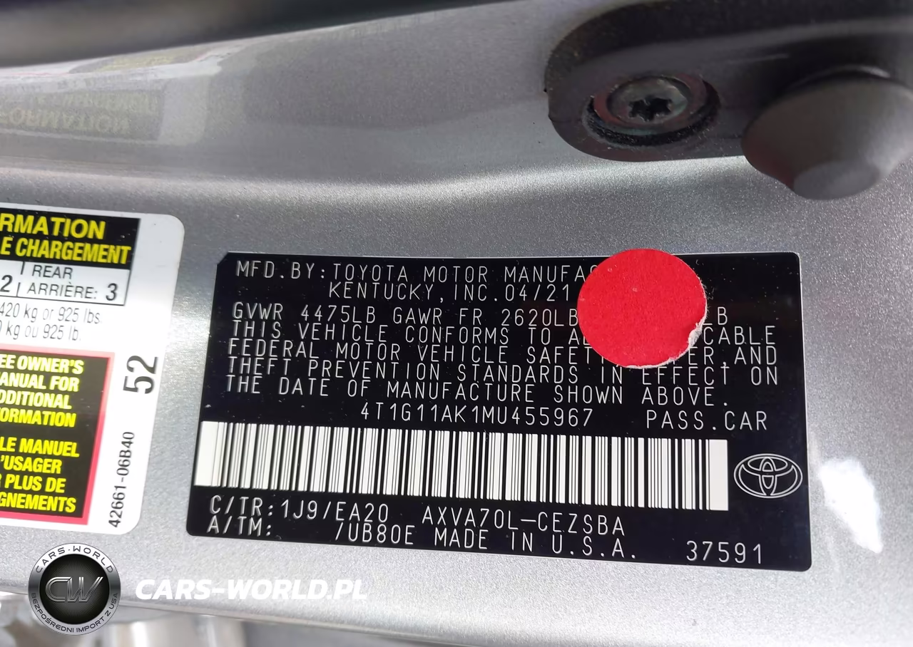 2021 Toyota Camry Se VIN:4T1G11AK1MU455967 - 9