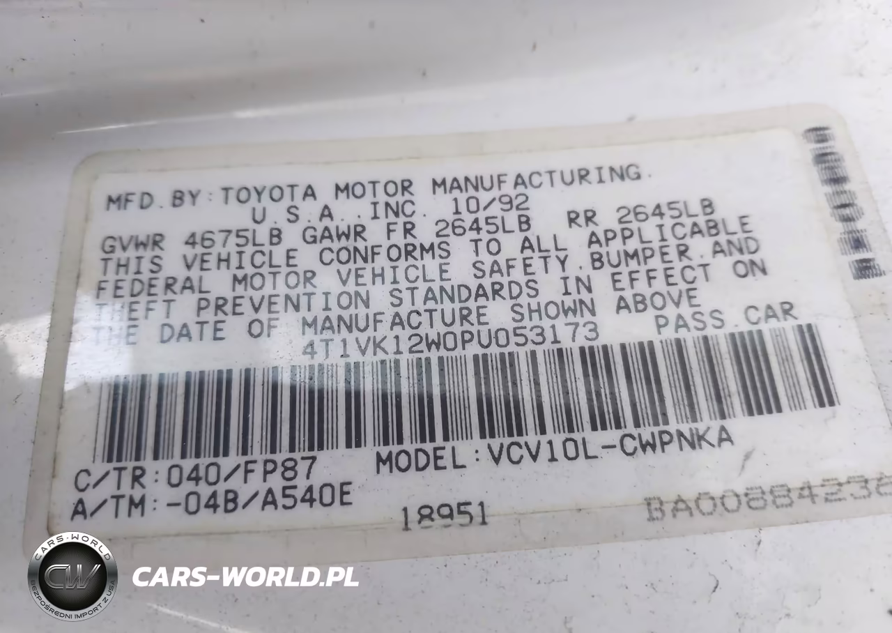 1993 Toyota Camry Le VIN:4T1VK12W0PU053173 - 9