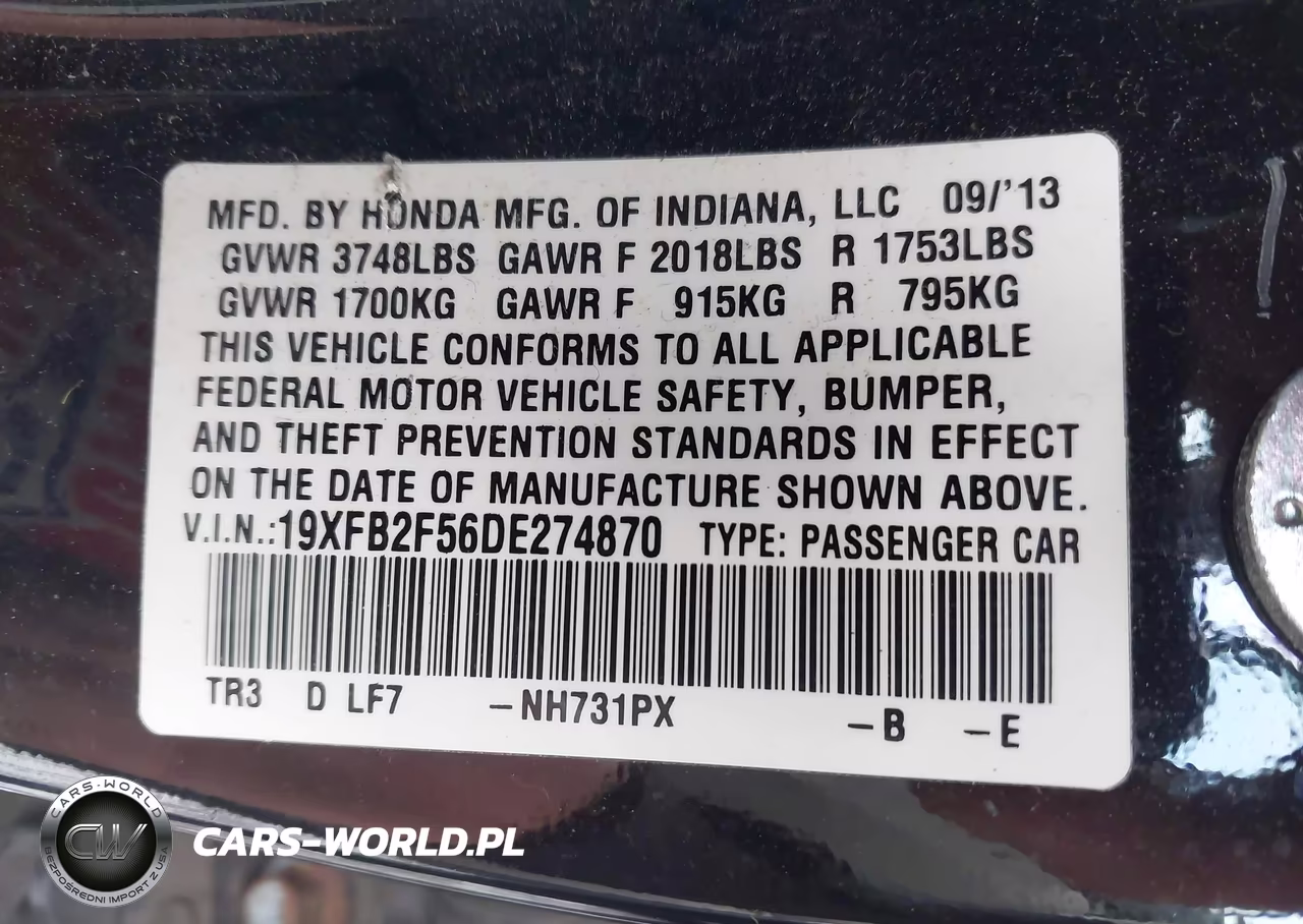 2013 Honda Civic Lx VIN:19XFB2F56DE274870 - 9