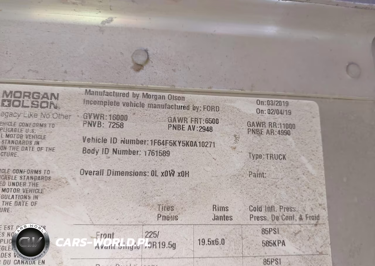 2019 Ford F-59 Commercial Stripped VIN:1F64F5KY5K0A10271 - 8