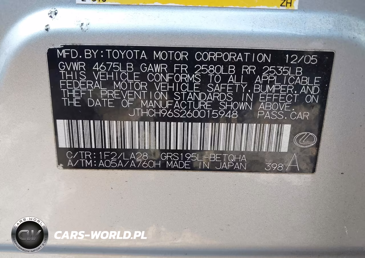 2006 Lexus Gs 300 VIN:JTHCH96S260015948 - 9