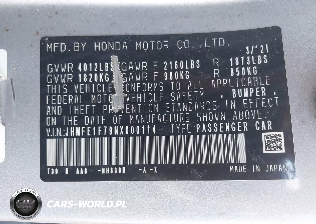 2022 Honda Civic Ex VIN:JHMFE1F79NX000114 - 9