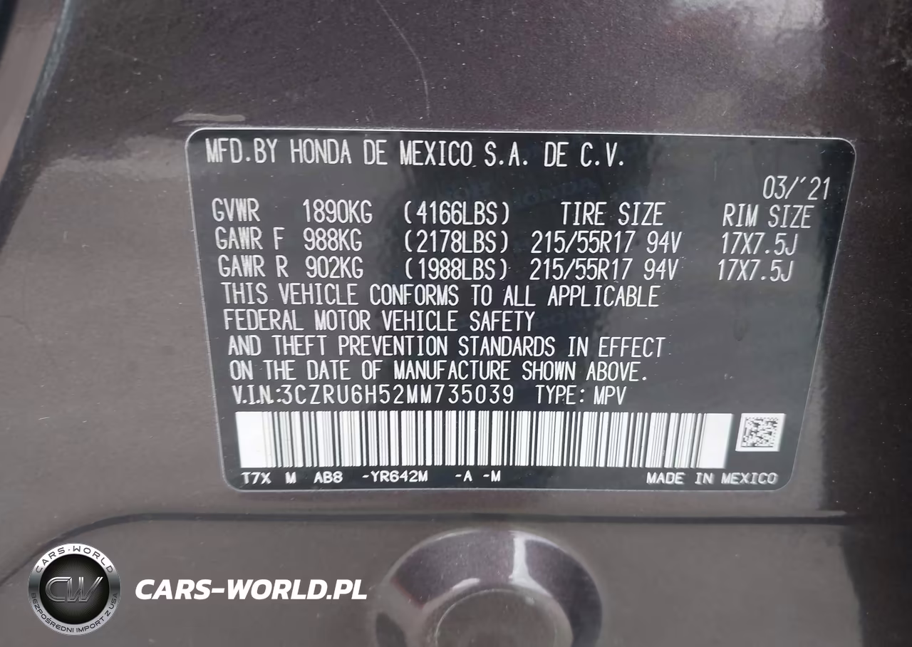 2021 Honda Hr-V Awd Ex VIN:3CZRU6H52MM735039 - 9