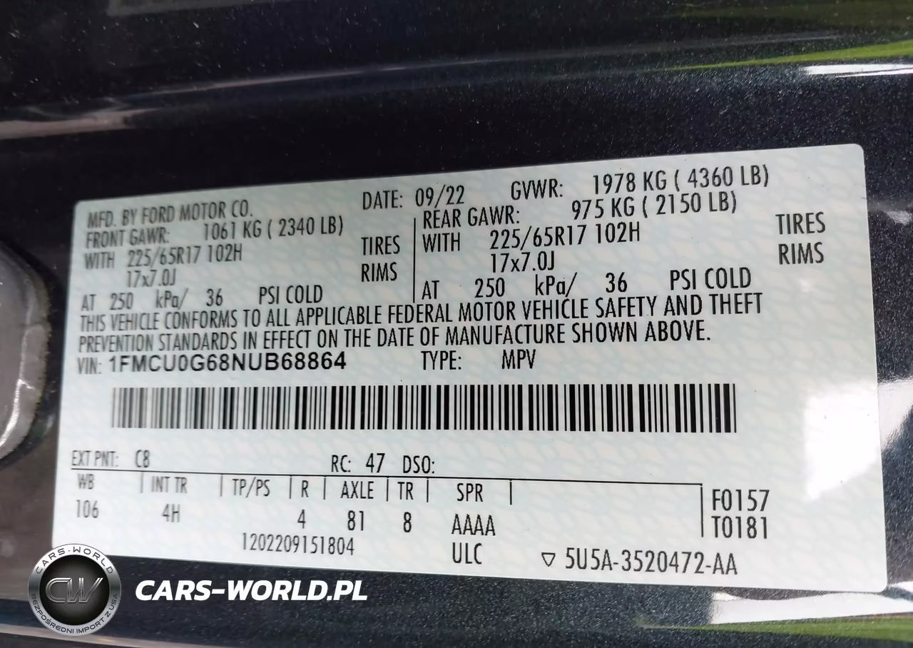 2022 Ford Escape Se VIN:1FMCU0G68NUB68864 - 9