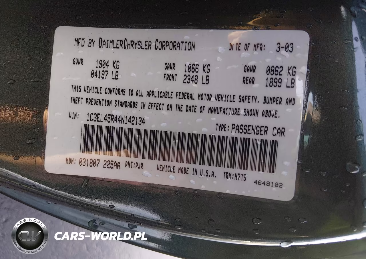 2004 Chrysler Sebring Lx VIN:1C3EL45R44N142134 - 9