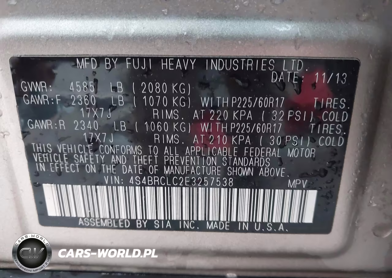 2014 Subaru Outback 2.5I Limited VIN:4S4BRCLC2E3257538 - 9