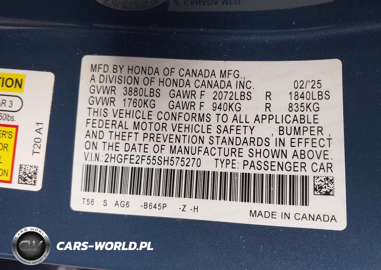 2025 Honda Civic Sport VIN:2HGFE2F55SH575270 - 9