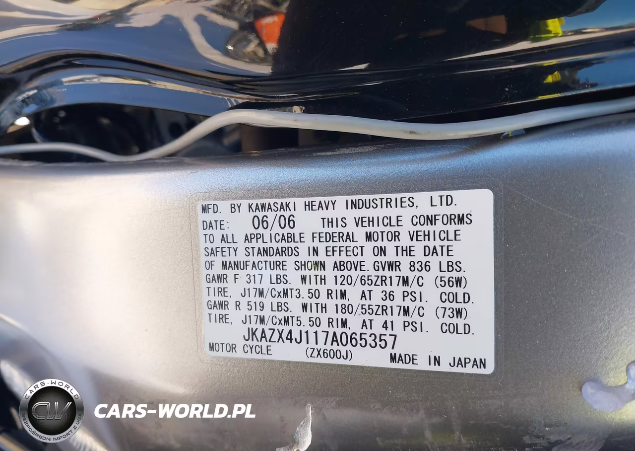 2007 Kawasaki Zx600 J1 VIN:JKAZX4J117A065357 - 10