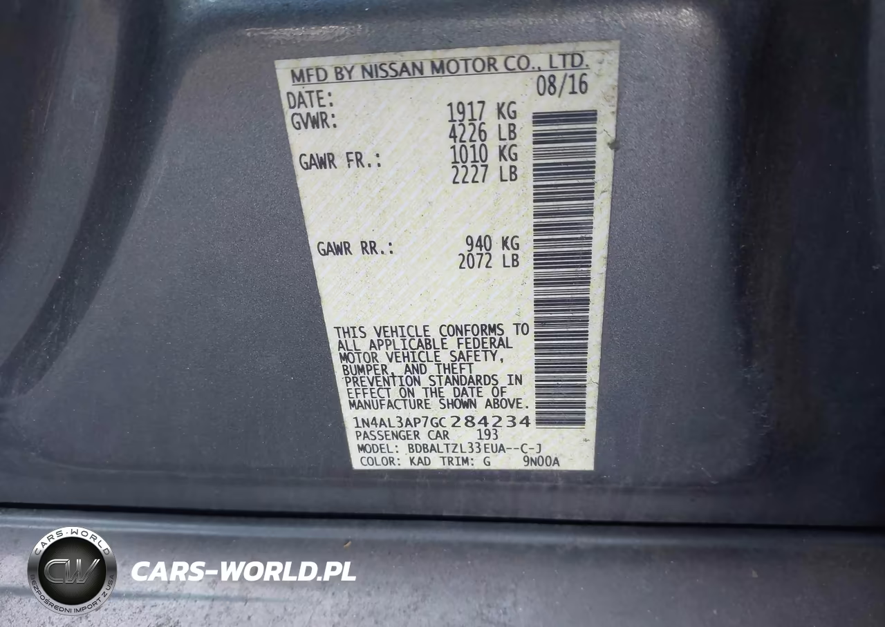 2016 Nissan Altima 2.5 Sl VIN:1N4AL3AP7GC284234 - 9