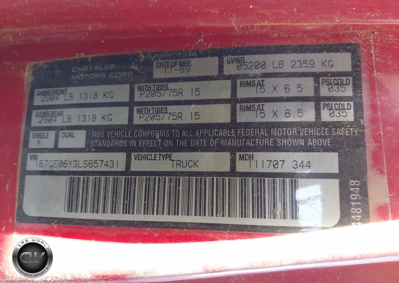 1990 Dodge D-Series D150S VIN:1B7GE06Y3LS657431 - 9