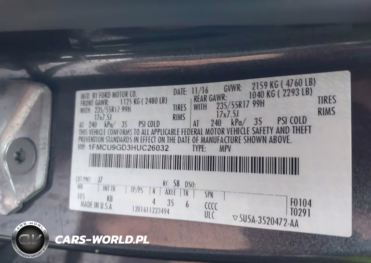 2017 Ford Escape Se VIN:1FMCU9GD3HUC26032 - 9