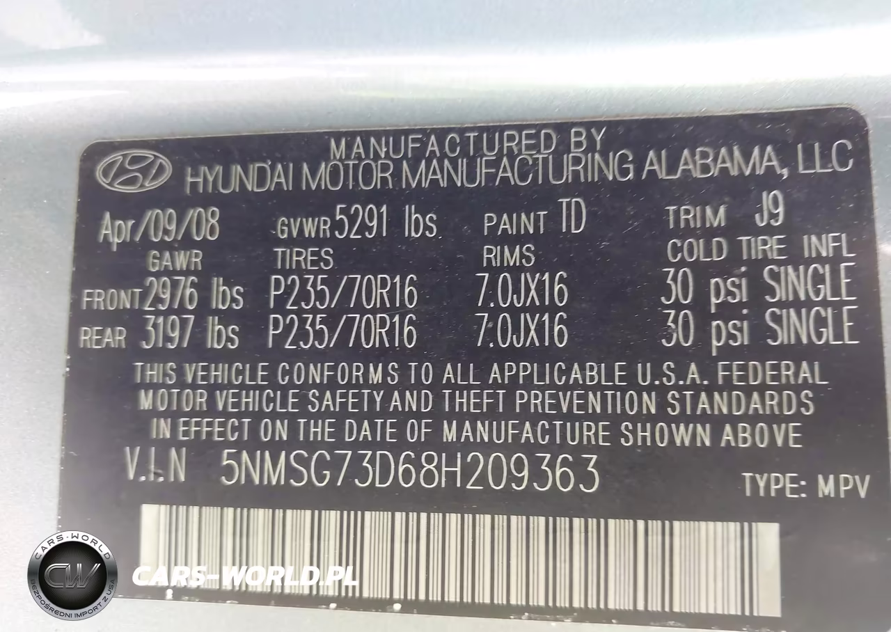 2008 Hyundai Santa Fe Gls VIN:5NMSG73D68H209363 - 9