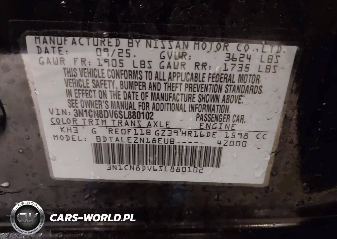 2025 Nissan Versa 1.6 S VIN:3N1CN8DV6SL880102 - 9