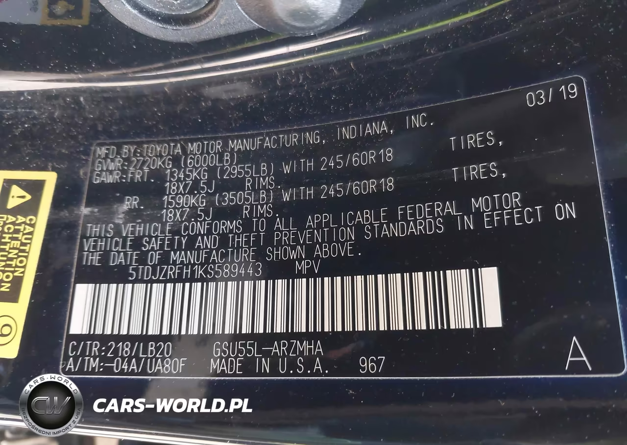 2019 Toyota Highlander Xle VIN:5TDJZRFH1KS589443 - 9