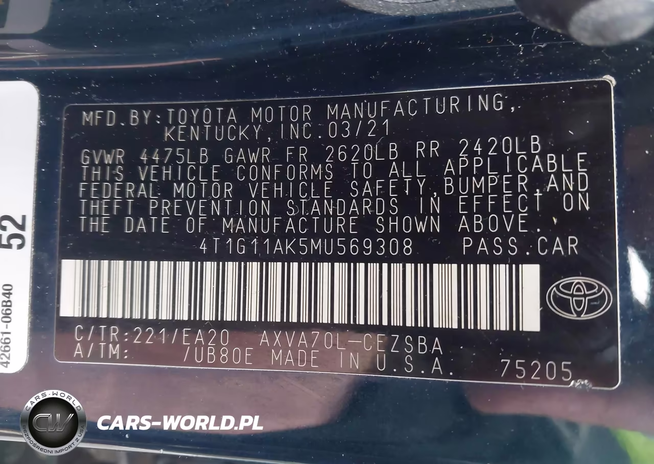 2021 Toyota Camry Se VIN:4T1G11AK5MU569308 - 9