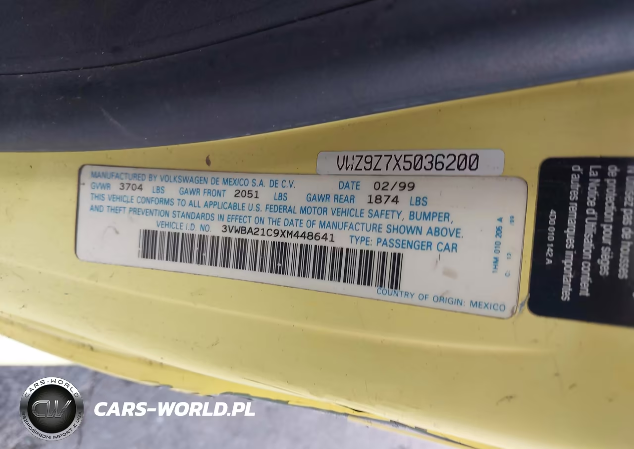 1999 Volkswagen New Beetle Gl VIN:3VWBA21C9XM448641 - 9
