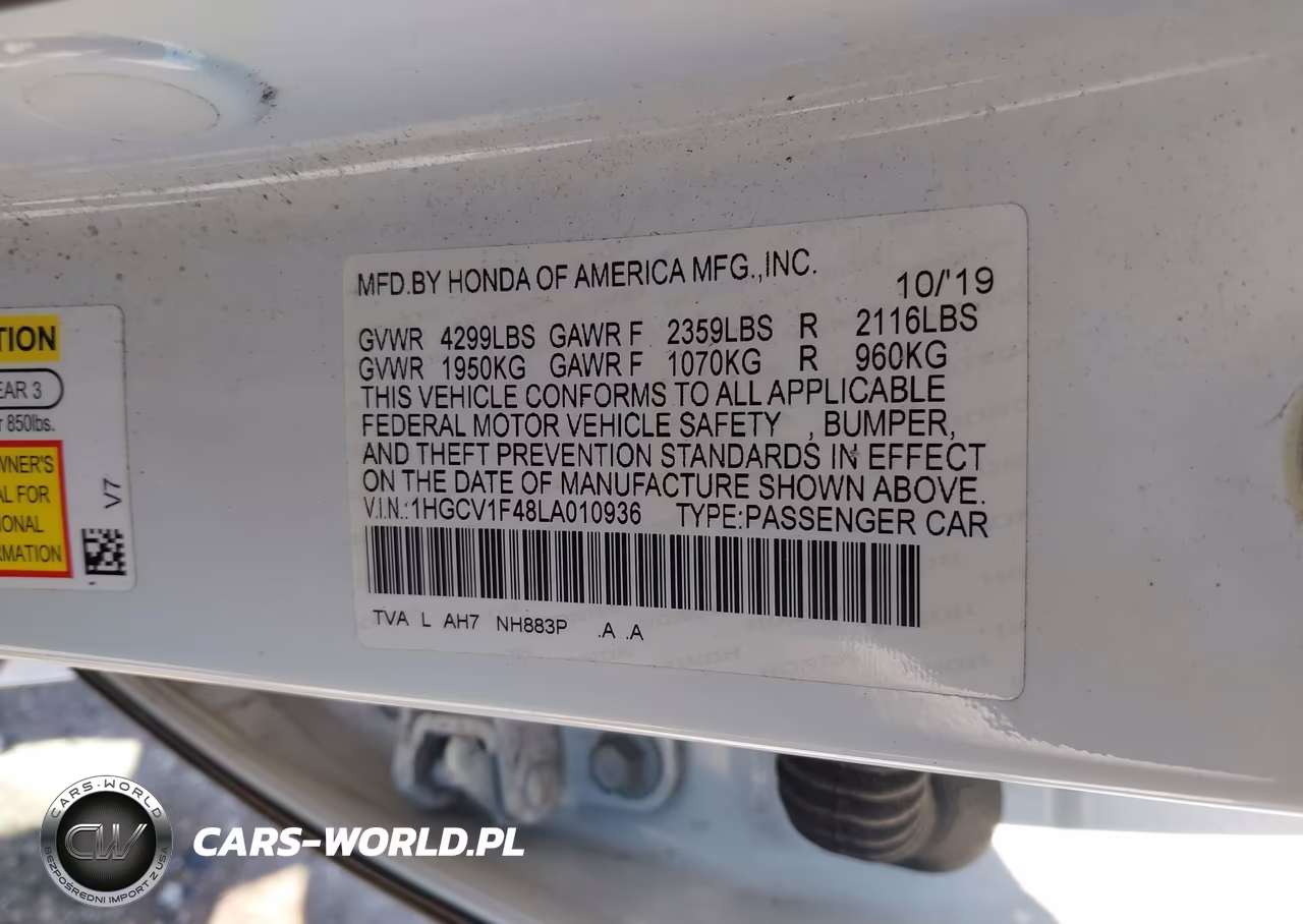 2020 Honda Accord Ex VIN:1HGCV1F48LA010936 - 9