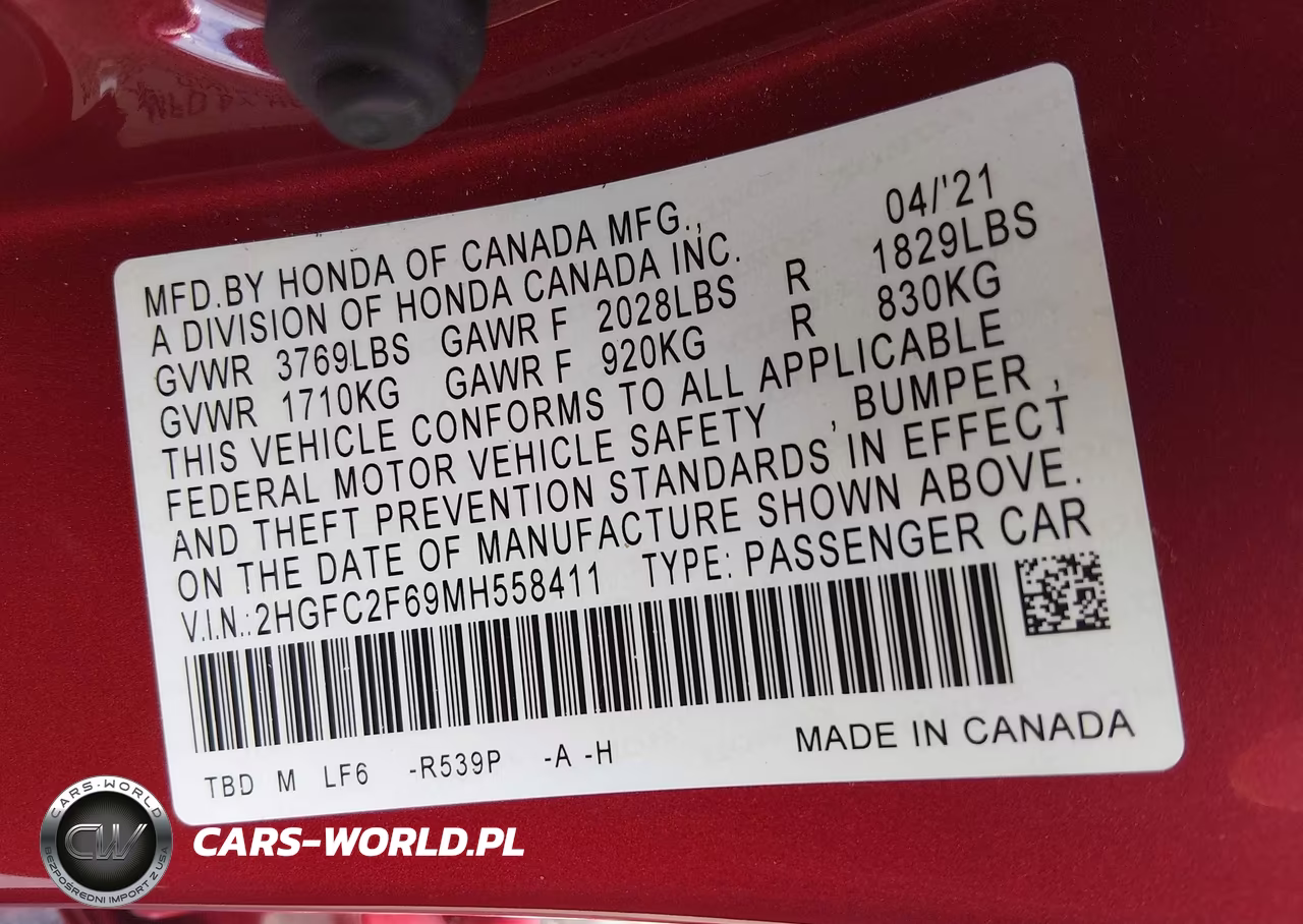 2021 Honda Civic Lx VIN:2HGFC2F69MH558411 - 9