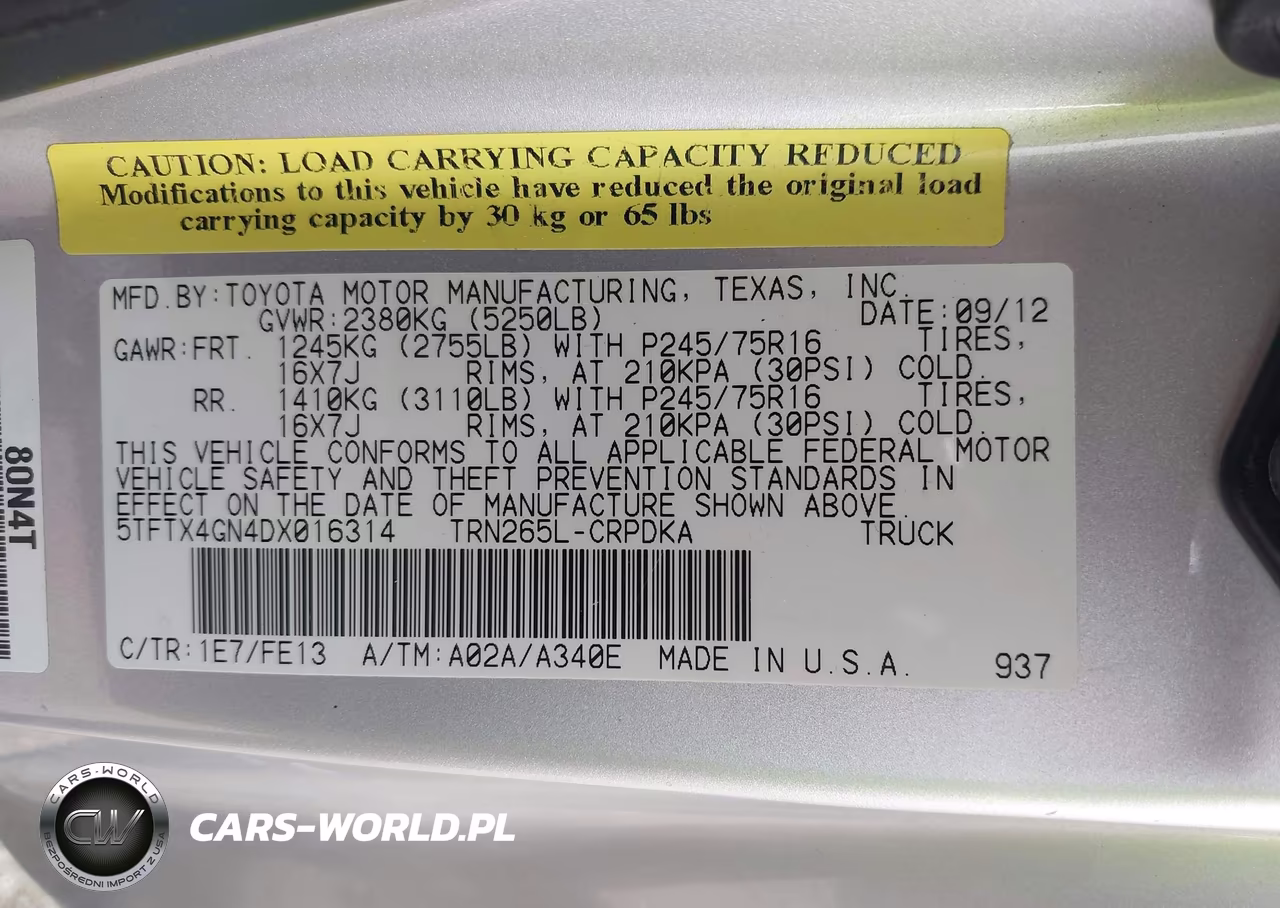 2013 Toyota Tacoma Prerunner VIN:5TFTX4GN4DX016314 - 9