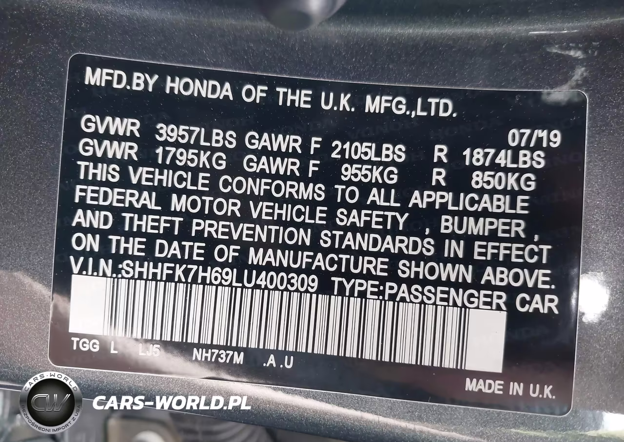2020 Honda Civic Ex VIN:SHHFK7H69LU400309 - 9