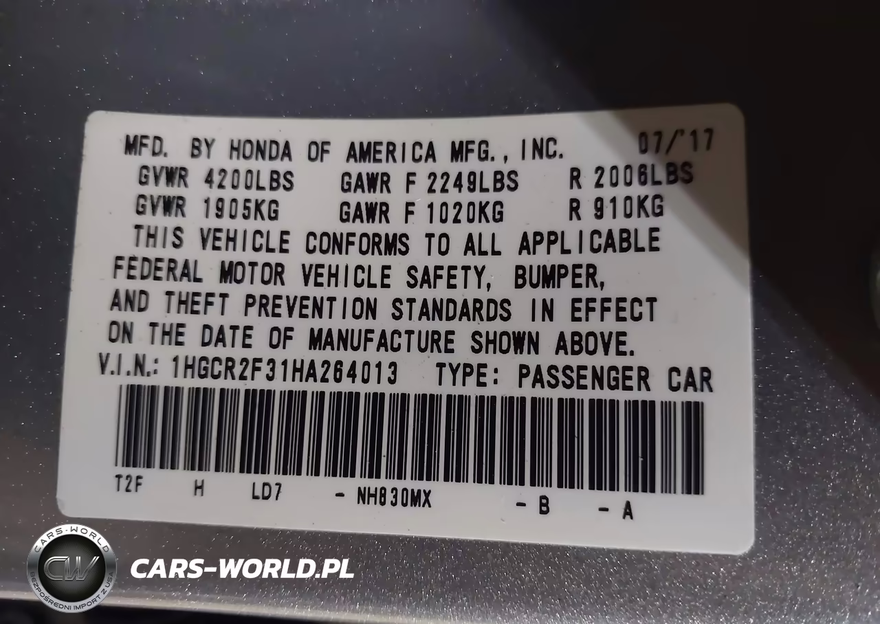 2017 Honda Accord Lx VIN:1HGCR2F31HA264013 - 9