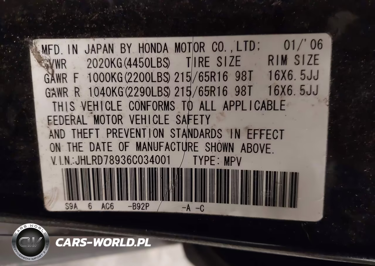 2006 Honda Cr-V Se VIN:JHLRD78936C034001 - 9