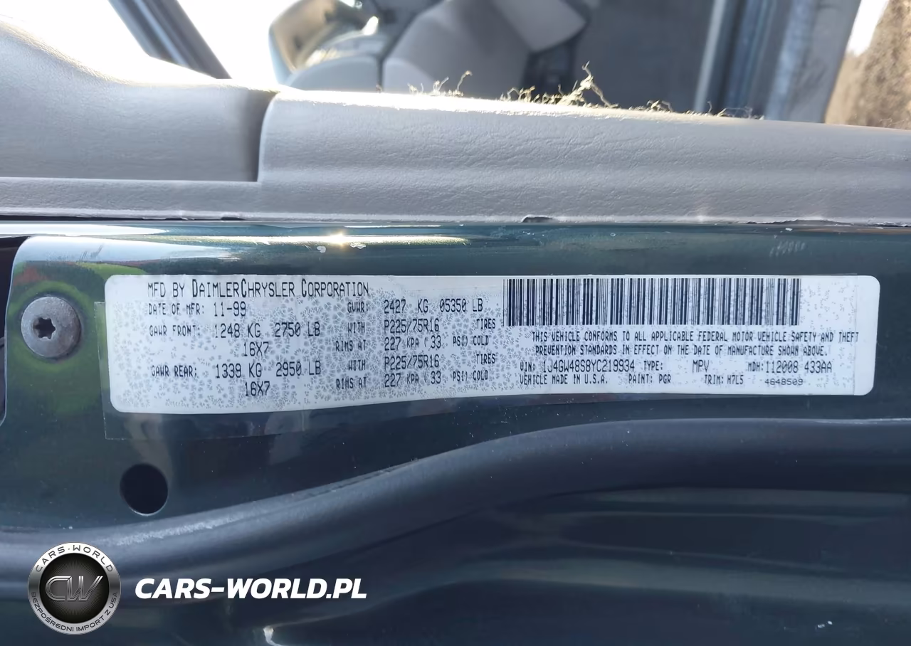 2000 Jeep Grand Cherokee Laredo VIN:1J4GW48S8YC219934 - 9