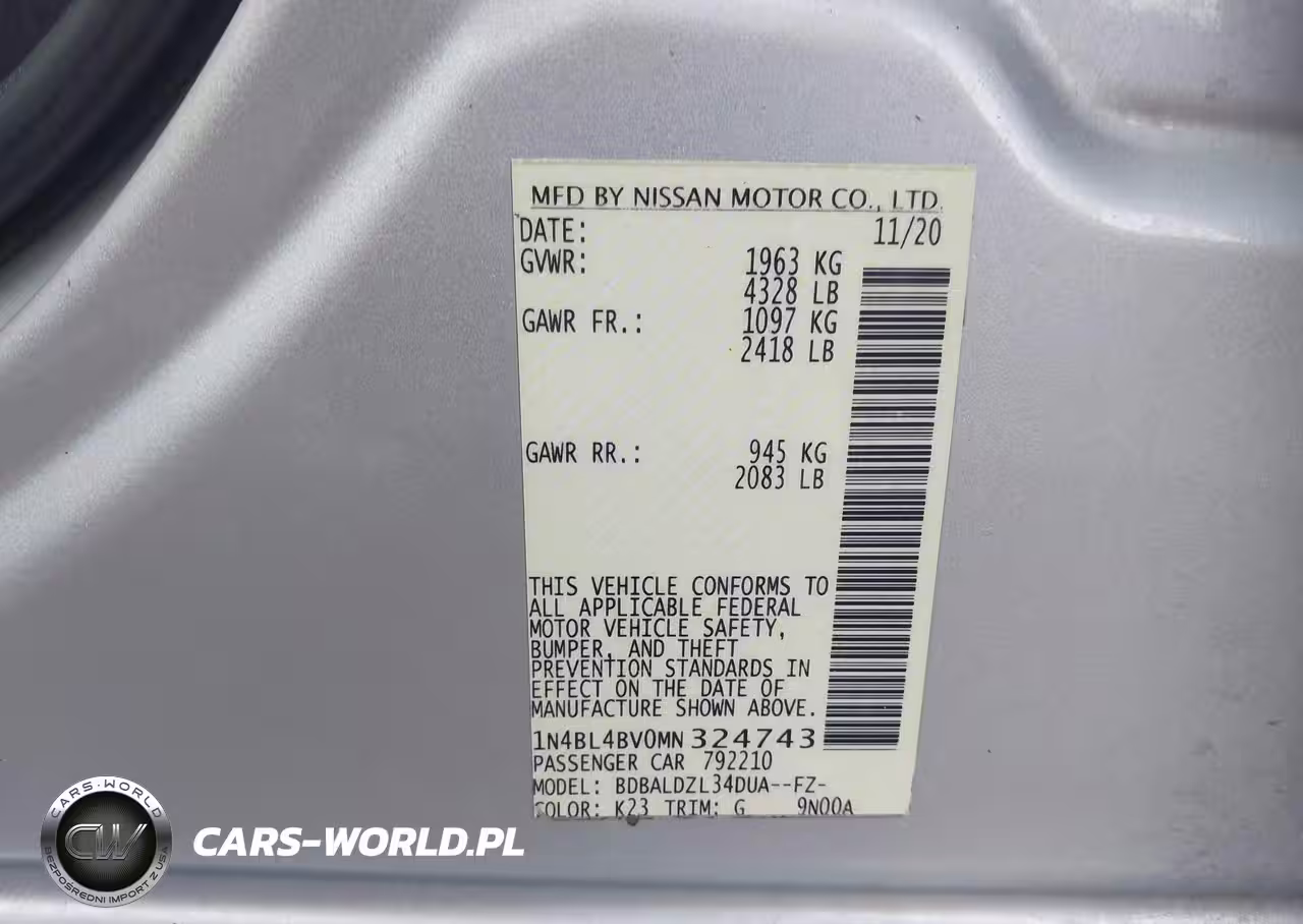 2021 Nissan Altima S Fwd VIN:1N4BL4BV0MN324743 - 9