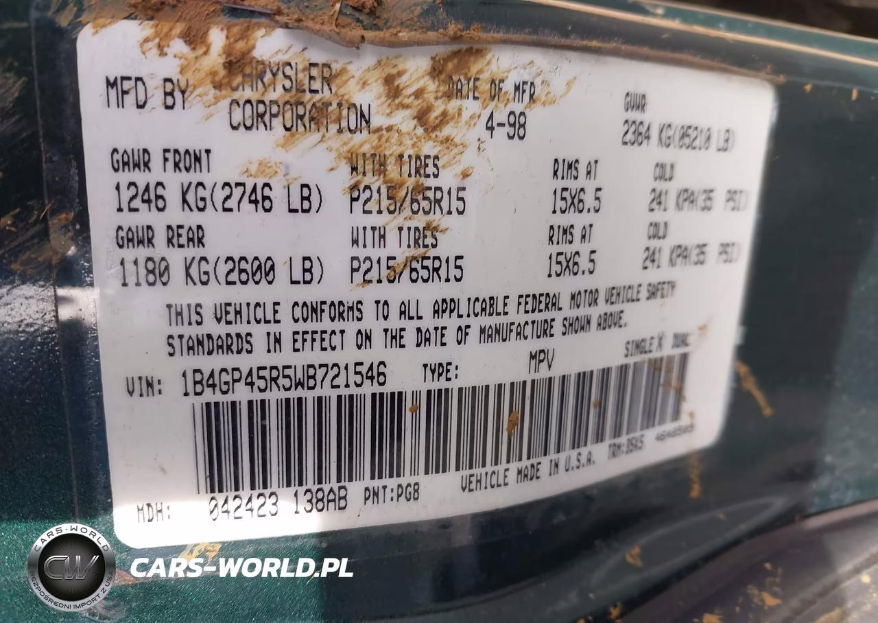 1998 Dodge Caravan Se VIN:1B4GP45R5WB721546 - 9