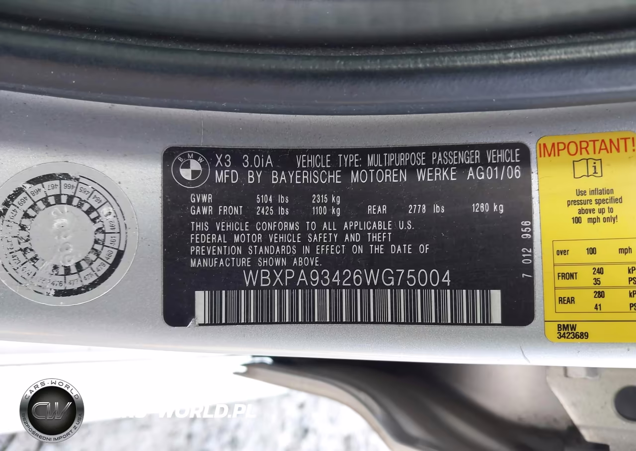 2006 BMW X3 3.0I VIN:WBXPA93426WG75004 - 9