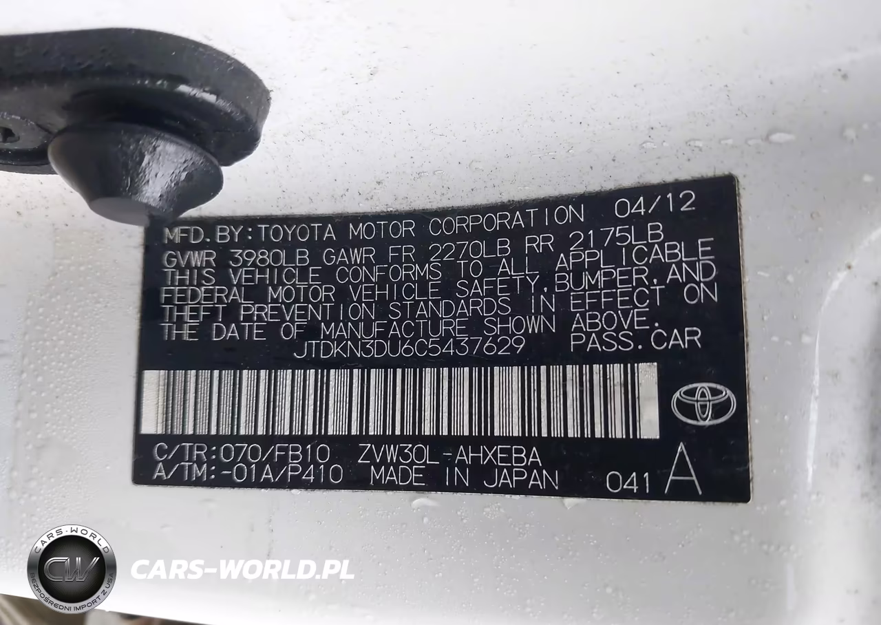 2012 Toyota Prius Two VIN:JTDKN3DU6C5437629 - 9