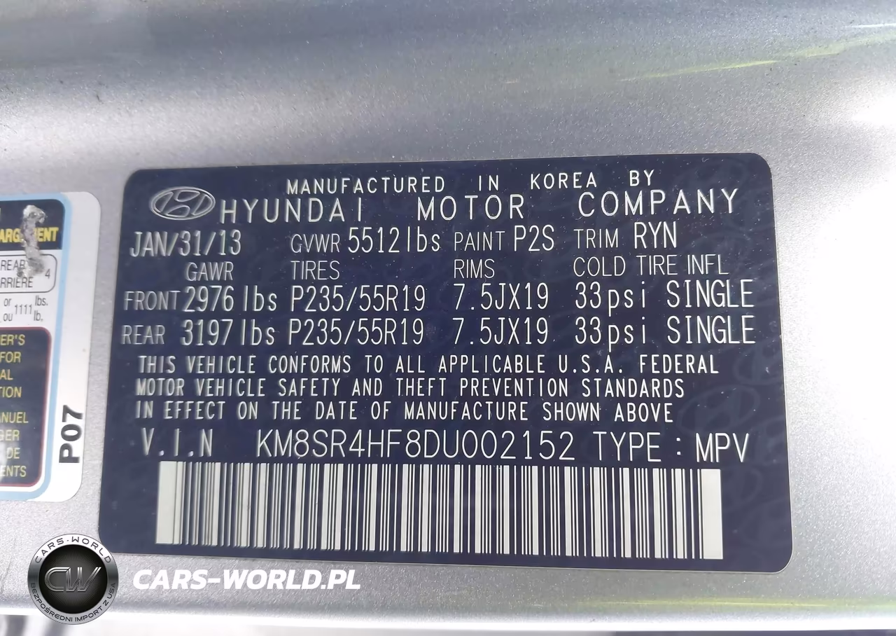 2013 Hyundai Santa Fe Limited VIN:KM8SR4HF8DU002152 - 9