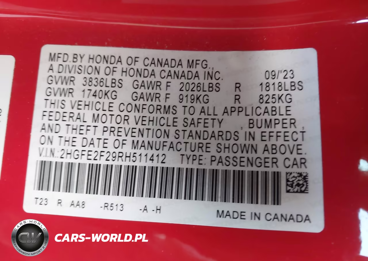 2024 Honda Civic Lx VIN:2HGFE2F29RH511412 - 9