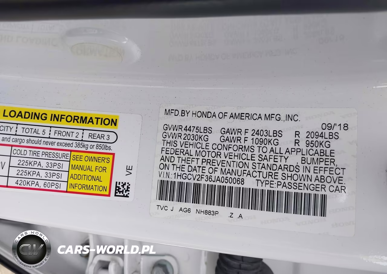 2018 Honda Accord Sport 2.0T VIN:1HGCV2F36JA050068 - 9